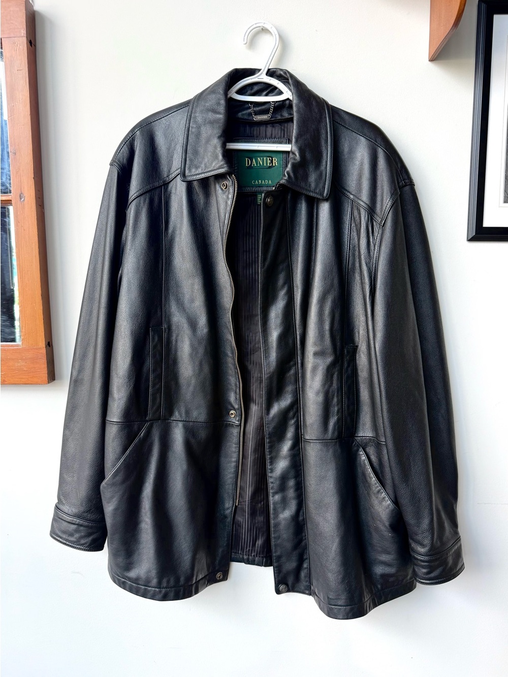Danier Black Leather Bomber-Style Jacket